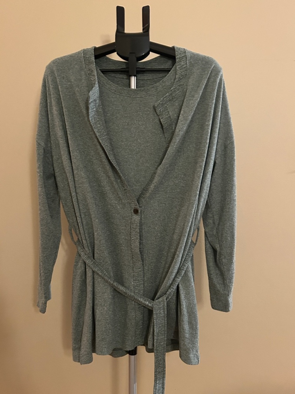 Cuddl Duds 2 piece Heather Sage-Green Cardigan with Short Sleeve Top
